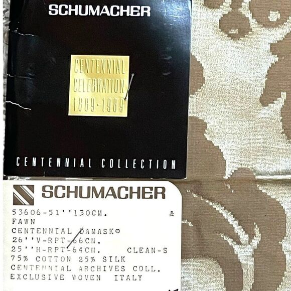 SCHUMACHER Fabric Sample Fawn Centennial Damask 75% Cotton 25% Silk 23” X 25” - Picture 2 of 5